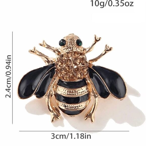 Cottagecore Bee Brooch Gold and Black Tone, Sparkling Jewel accents - Picture 6 of 6